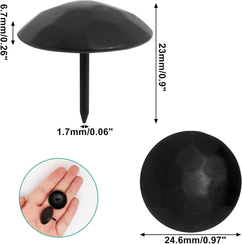 BUXIMN 60pcs Upholstery Tacks, Metal Upholstery Nails for Wood Unique Decorative Nails Thumb Tacks Upholstery Pins Vintage Furniture Tacks Upholstery Nails (25x23mm, Matte Black) - Image 2